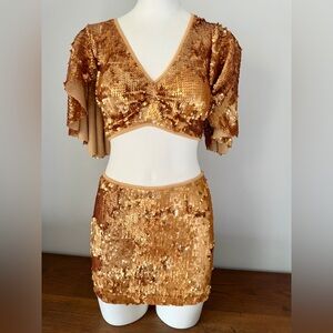 Gold Sequin Custom Skirt Set